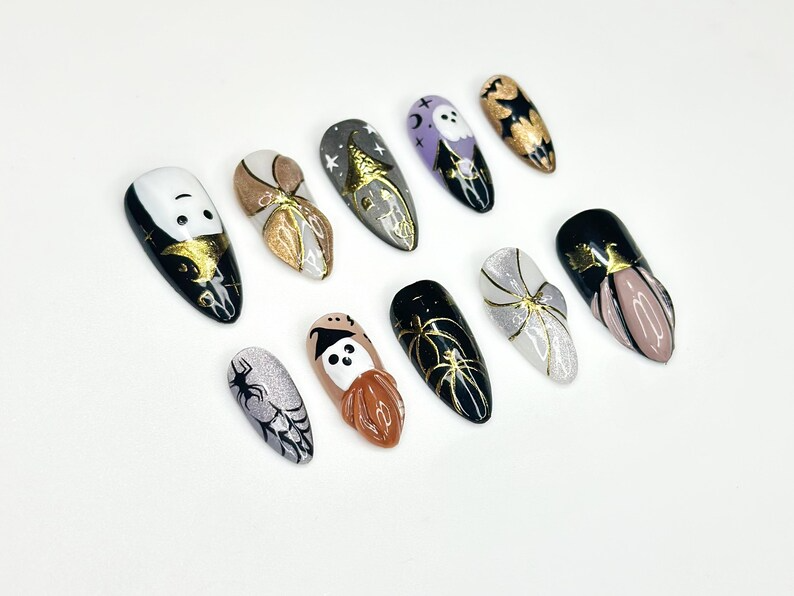 Spooky Halloween Ghost Press On Nails | Witchy Spider Web & Halloween Nail Art | Handmade Halloween Nail | Unique Halloween Design | JB181HK