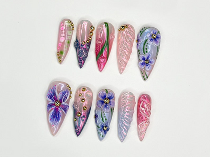 Floral Elegance 3D Press On Nails | Handcrafted Press On Nails with Delicate Flower Designs | Perfect for Spring and Summer | JB300SK