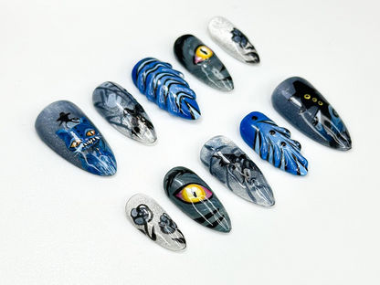 KPop Demon Hunters Press On Nails | Moonlit Demon Forest Nail Art | Handmade Fantasy KPop Nail | Long Stiletto Demon Hunter Nails | JB108HC