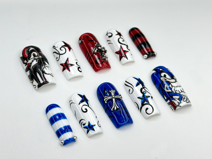 Sonic vs Shadow Press On Nails | Red & Blue Star Nails | Edgy Cartoon Gaming Nail Art | Character Nails | Sonic Inspired Press Ons | JB812HC