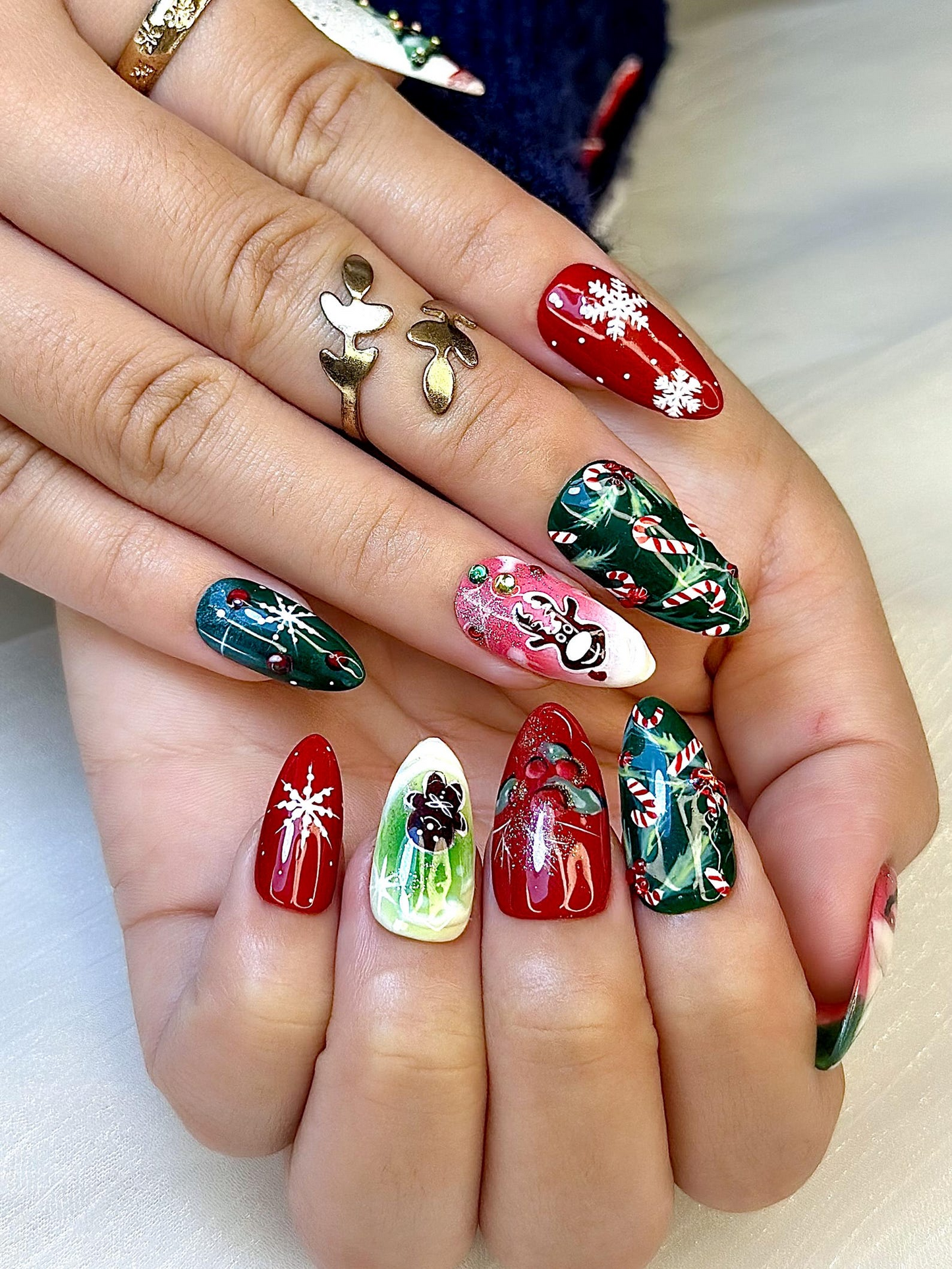 Press On Nails For Christmas| Red Green Christmas Nail Art | Candy Cane & Tree Nails | Festive Holiday Press Ons |JB217ET