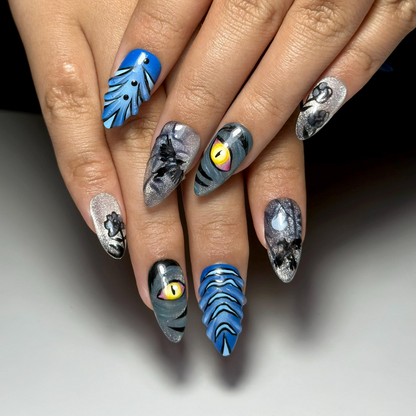 Derpy Tiger Press On Nails | Kpop Demon Hunter Fake Nails | Derpy Tiger Halloween Nail Art | Monster Eye Fake Nails | Anime Nails | HB682YC