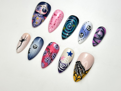 Dreamy Halloween Press On Nails | 3D Swirl & Star Nail Art | Whimsical Pastel Statement Set | Unique Cosmic Press Ons | HB101HC
