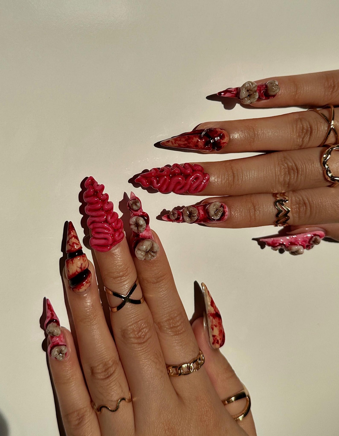 Gorecore Horror Halloween Press On Nails | 3D Brain & Bloody Wound Nail Art | Long Creepy Press Ons | Handpainted Halloween Nails | JB112HC