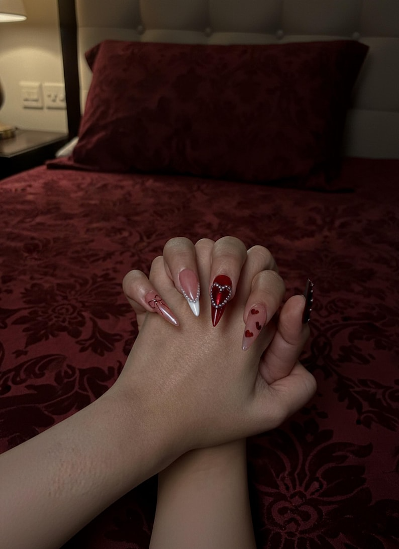 Red Burgundy Valentine Press Ons