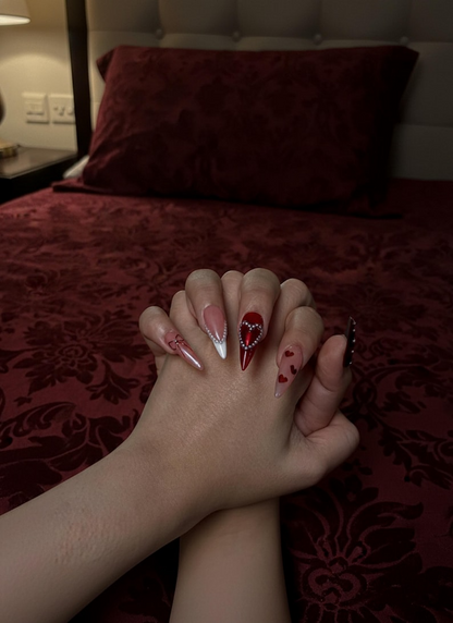 Red Burgundy Valentine Press Ons