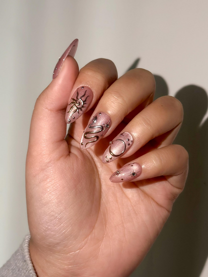 Gothic Sigil Luxury Press On Nails | Nude Rose Gothic Nail Art | Nude Rose Gothic Press Ons | Occult Symbol Set | DB1007EC