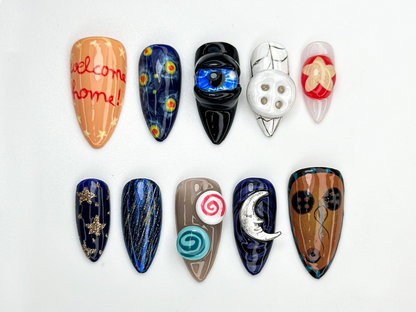 Whimsy Realms Nail Bundle | 3 Fantasy Press On Nail Sets | Button World, Kawaii & Circus Styles| DB101L