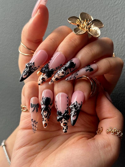 Vintage Halloween Leopard Press On Nails | Gothic Pumpkin & Spider Web Nail Art | Handmade Halloween Nail Set | Gothic Nail Set | JB180HC