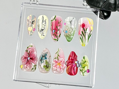 Romantic Flower Press On Nails by DoryNails | Elegant 3D Floral Nail Art | Cherry Blossom Fake Nails | Nature-Inspired 3D Nails | HB793YC