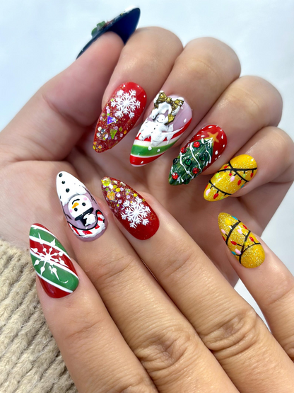 Festive Wonderland Press On Nails For Christmas  | Candy Cane Christmas Nail Art | Holiday Glitter & Snowflake Design | JB239EC