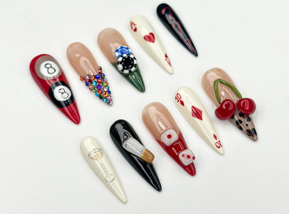Casino Game Theme Press On Nails | 3D Poker Dice & Martini Nails | Vegas Party Press Ons | Bold Handmade Nail| Vegas Nightlife Nail | JB960H