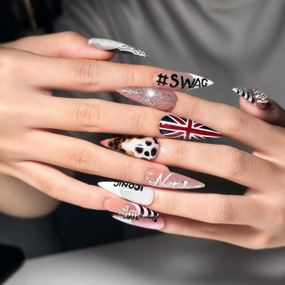 4th of July Press On Nails Long Stiletto • USA Holiday Look •Red White Blue Animal Print Stiletto Fake Nails| OB421LC