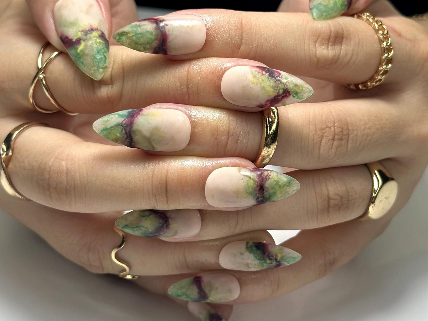 Mystic Jade Marble Press On Nails | Natural Stone-Inspired Nail Art | Elegant Green & Burgundy Veins | Unique Gemstone Press Ons | HB1059EC