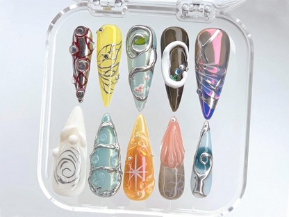 Vibrant 3D Fashion Press On Nails | Bold 3D Art Nail Polish | Unique Sculptural Nails | Gallery-Ready Press Ons | Standout Acrylic | HB483YC