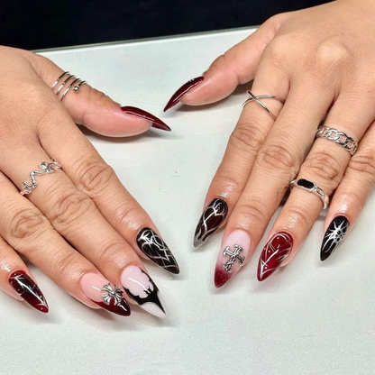 Edgy Chic Manicure Press On Nails | Y2K Gothic Fake Nails | Dark Elegance Nail Charms | Punk Rock Nail Art | Mystic Gothic Tips Nails |DC20Y