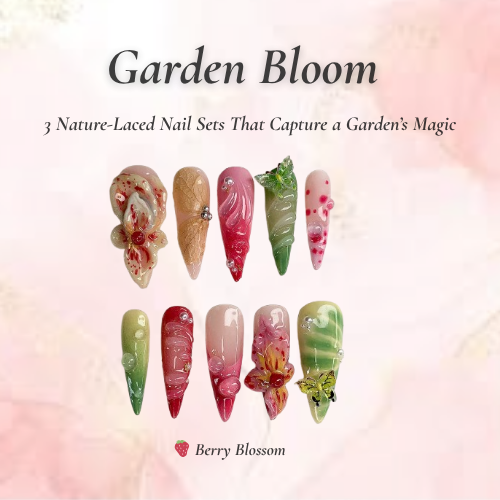 Garden Bloom Nail Bundle | 3 Nature-Inspired Press On Sets | Velvet, Berry, Butterfly Designs