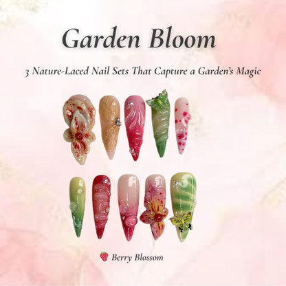 Garden Bloom Nail Bundle | 3 Nature-Inspired Press On Sets | Velvet, Berry, Butterfly Designs