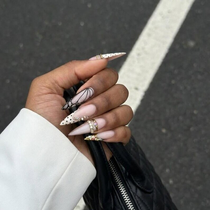 Butterfly Elegance Luxury Press On Nails | Nude Gold Crystal Nail Set | Crystal Wing Nail Art | Spring Butterfly | JB269EC