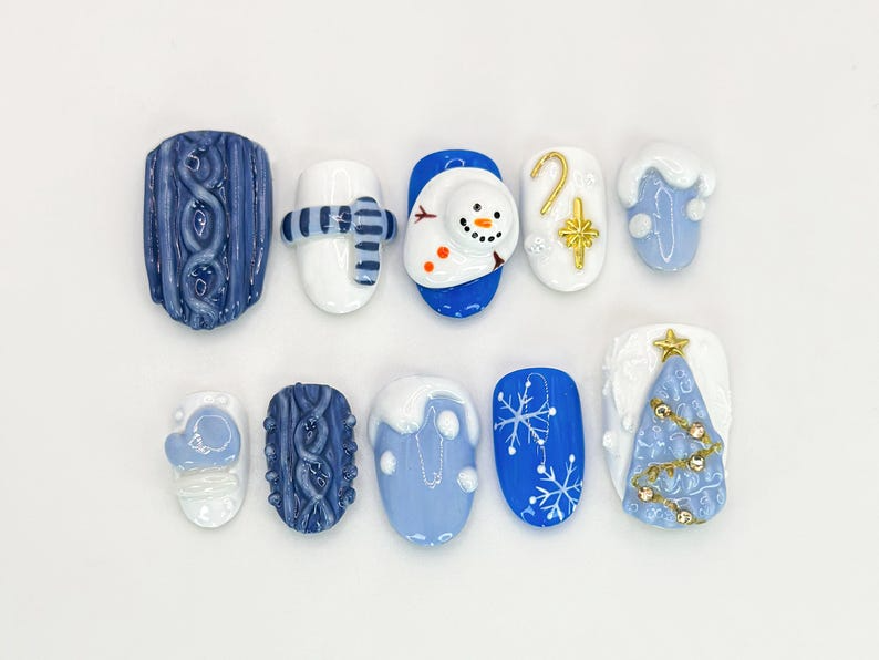 Christmas Press On Nails | Colorful Christmas Candy & Tree Designs | Custom Christmas Nail | High-Quality Handmade Nail Set | JC524HK