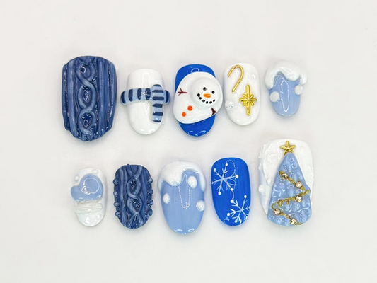 Christmas Press On Nails | Colorful Christmas Candy & Tree Designs | Custom Christmas Nail | High-Quality Handmade Nail Set | JC524HK