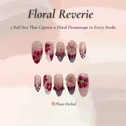 Floral Reverie Press On Nail Bundle | 3 Handmade Floral Nail Sets | Pink Blossom Nails | Reusable Nail Kit