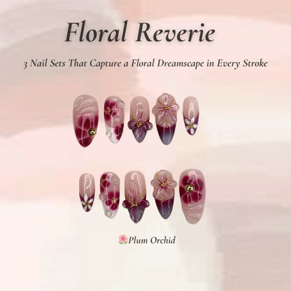 Floral Reverie Press On Nail Bundle | 3 Handmade Floral Nail Sets | Pink Blossom Nails | Reusable Nail Kit