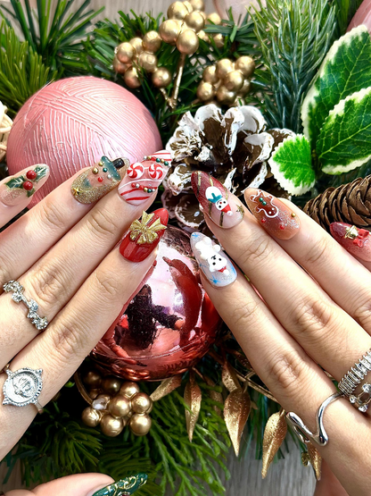 Cute Christmas Press On Nails | 3D Holiday Nails | Festive Candy Cane & Gingerbread Set | Christmas Winter Press Ons | Holiday Nail| HB1215H