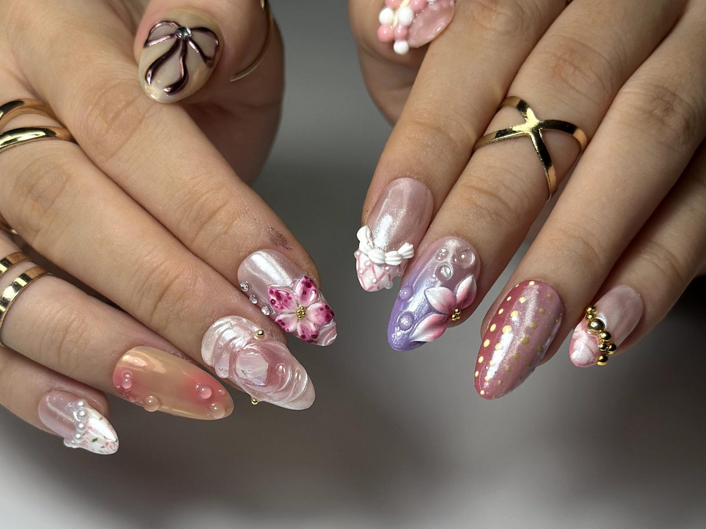 Blush Garden Bloom Press On Nails | Pink Floral Fantasy Nail Art | 3D Sakura & Pearl Accents | Romantic Fairycore Press Ons| HB1060EK
