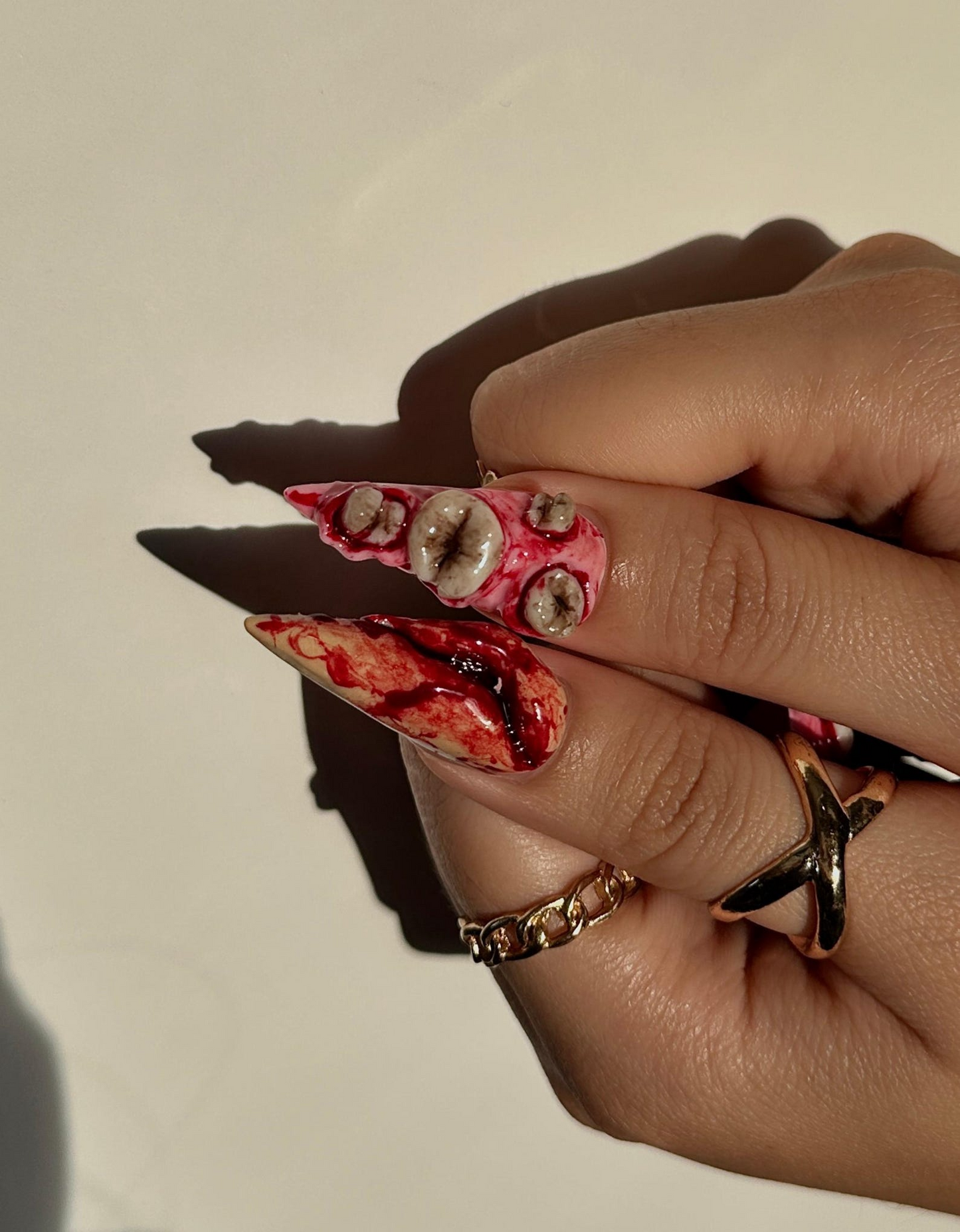 Gorecore Horror Halloween Press On Nails | 3D Brain & Bloody Wound Nail Art | Long Creepy Press Ons | Handpainted Halloween Nails | JB112HC