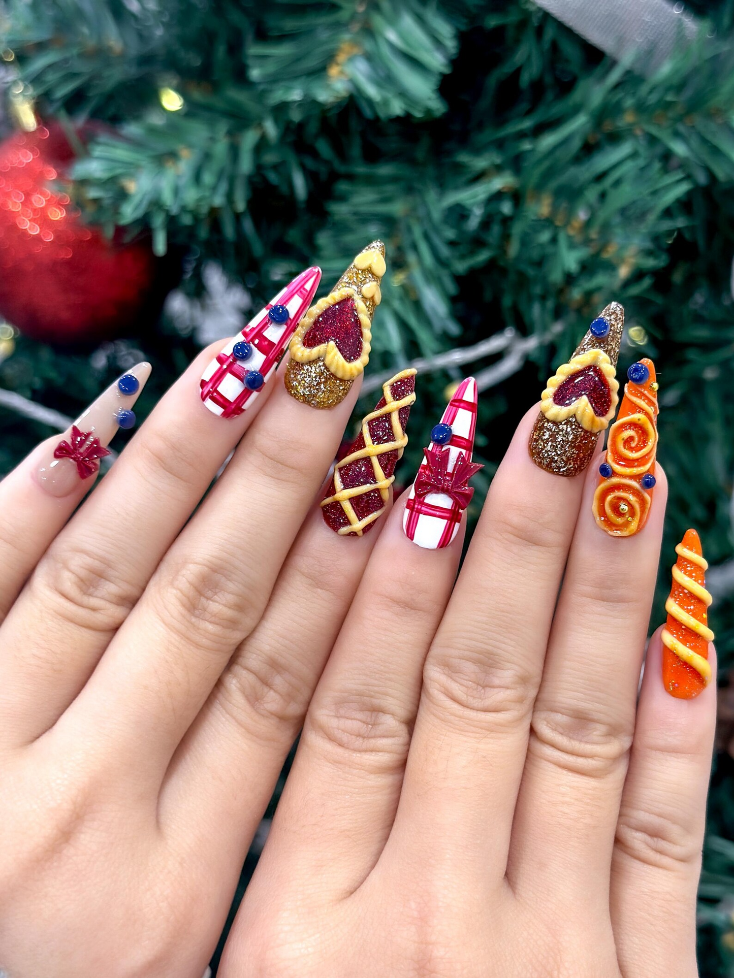 Sweet Berry Pastry Press On Nails | 3D Heart Tart Cute Nails | Red Pastry Press Ons | Holiday Bakery Nails | JC257EC