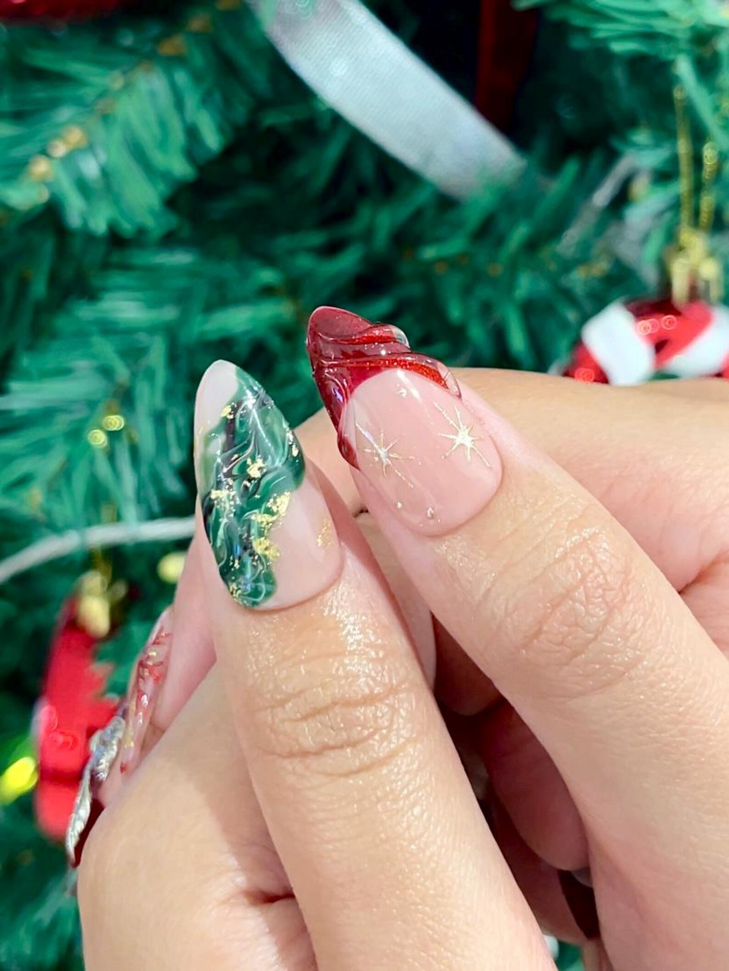 Red & Gold Christmas Press On Nails | Holiday Bow Nails | Festive Snowflake Nail Art | Elegant Press Ons | Winter Glam Nails | JB256HC