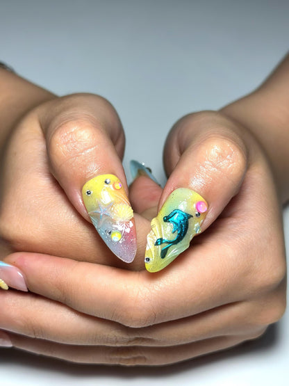 Ocean Candy Dream Press On Nails | Pastel Beach Nails | 3D Seashell & Starfish Nails | Summer Vacation Nails | Cute Mermaid Nail | OC1332NC