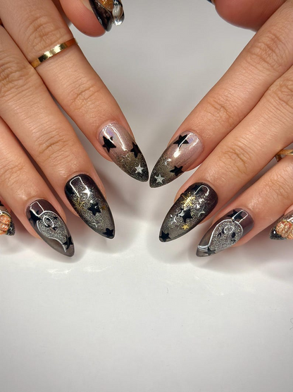 Pumpkin Gothic Press On Nails | Halloween Black & Orange Nails | Handmade Spooky Nail Design | Unique Gothic Pumpkin Nails | JB151HC