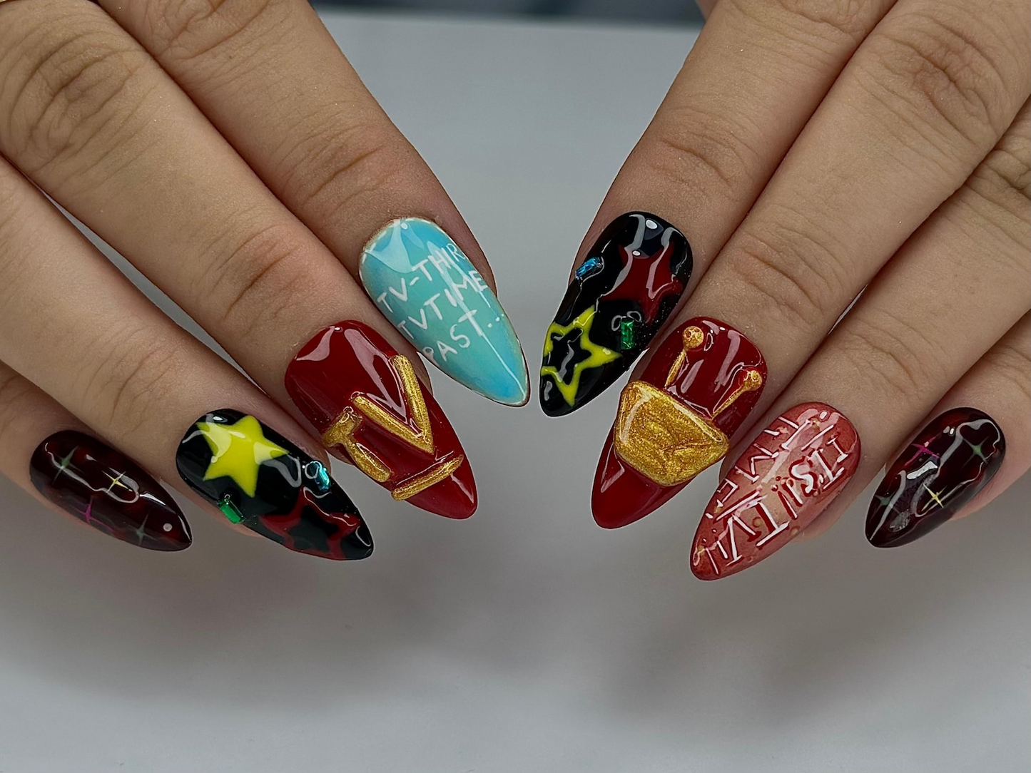 Tenna Deltarune Press On Nails | TV Show Nail Design | Abstract Comic Nail Art | Funky Character Press Ons | 3D Statement Nail Set | JB975HC