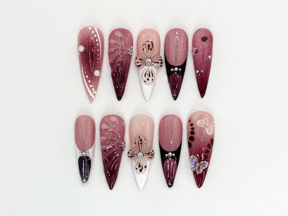 Combo Colorful Floral Press On Nails | Pastel Garden Nail Art | Flower & Butterfly Designs | Bestseller Nails | Floral Collection | JB998H