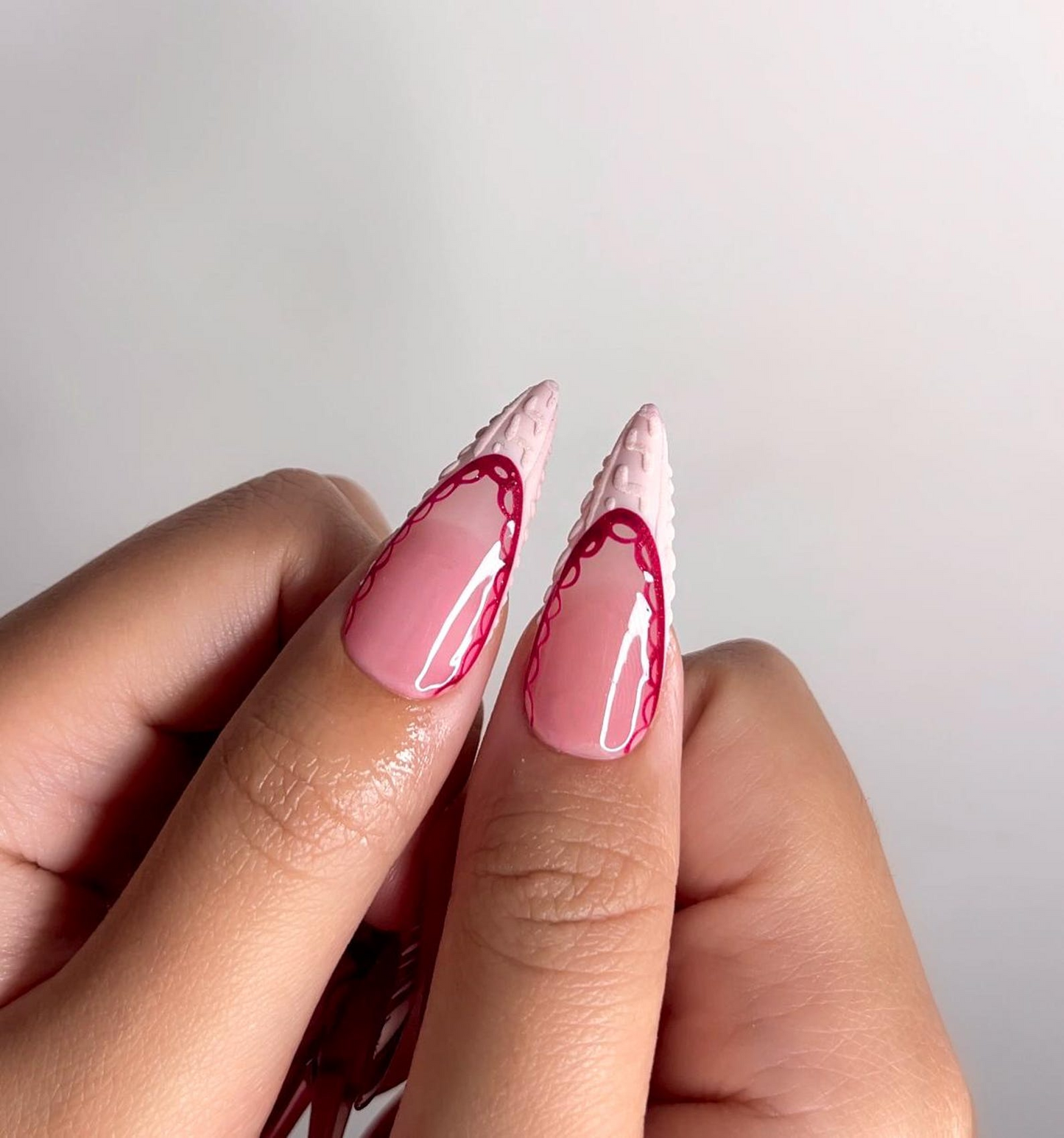 Elegant Burgundy Christmas Press On Nails | Glossy Christmas Nail Art| Winter Holiday Nail Art | Glossy Stiletto Press Ons | HB1194EC