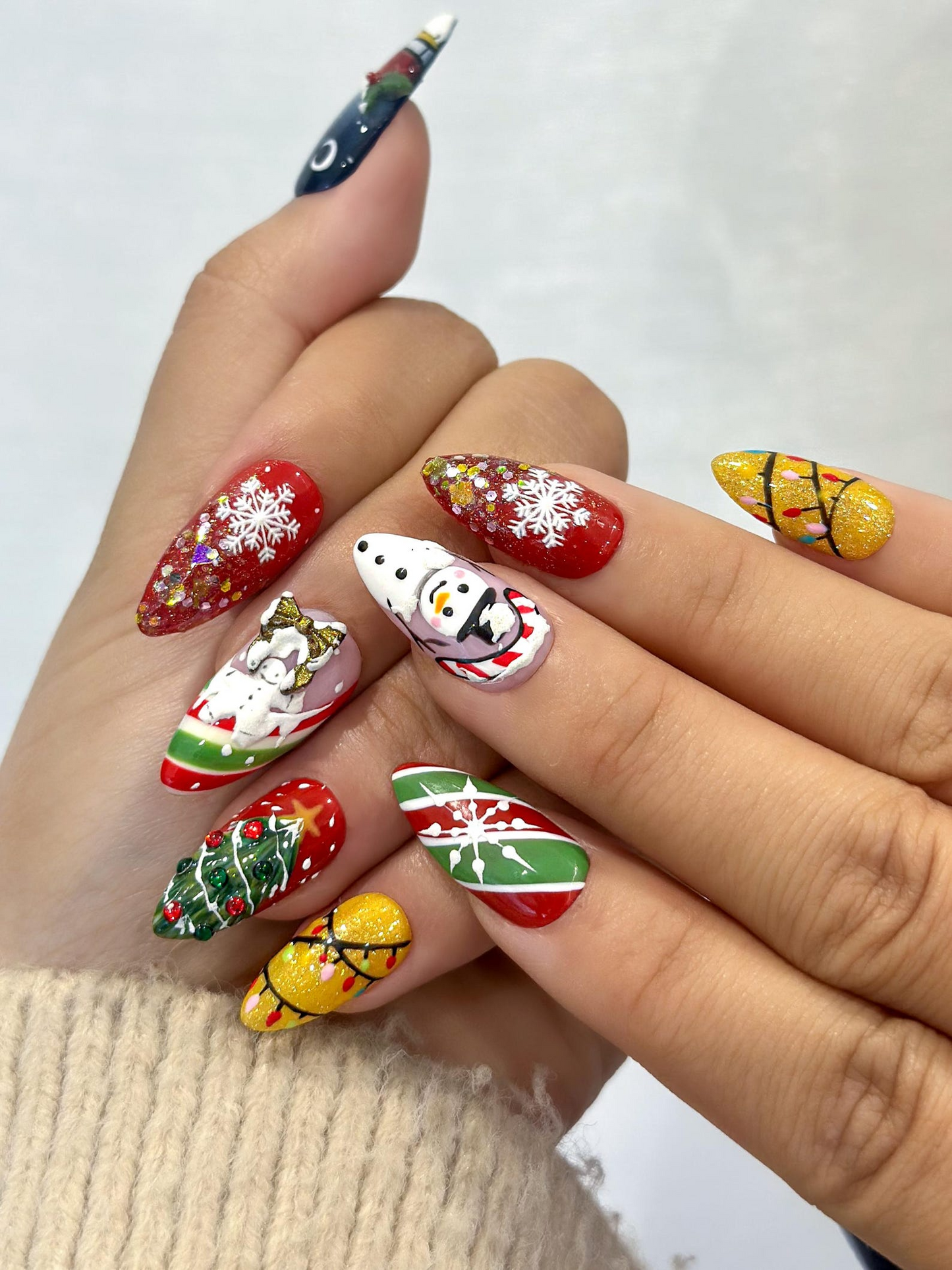 Festive Wonderland Press On Nails For Christmas  | Candy Cane Christmas Nail Art | Holiday Glitter & Snowflake Design | JB239EC
