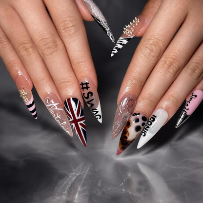 4th of July Press On Nails Long Stiletto • USA Holiday Look •Red White Blue Animal Print Stiletto Fake Nails| OB421LC