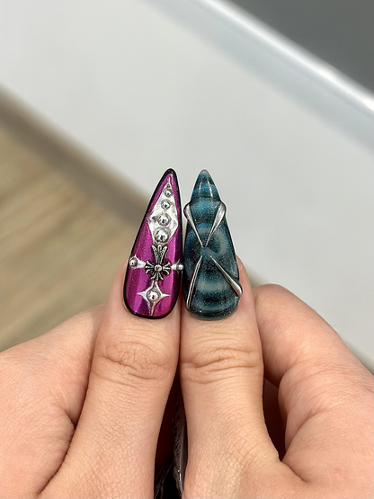 Artistic Gothic Press On Nails | Dark Marble Abstract Nails | Handmade Stiletto Nail Art | HB1268GC