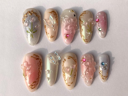 Combo Nature Pastel Press On Nails | Handmade Soft Nail Art | Elegant Spring Designs | Bestseller Nails | Girly Pastel Collection | JB999H