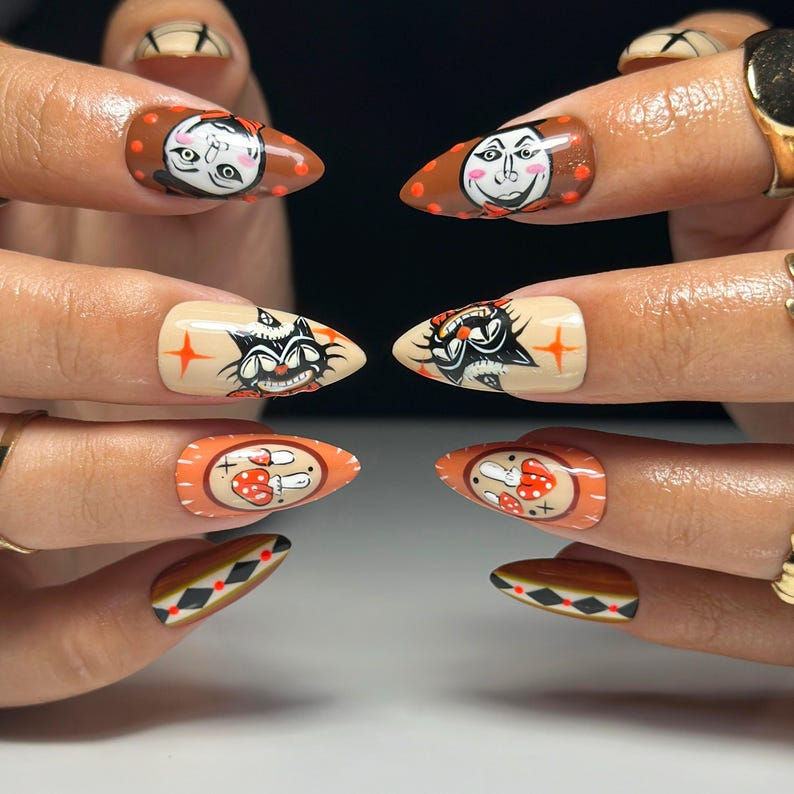 Gothic Skull Halloween Press On Nails | Black & White Creepy Nail Art | Halloween Horror Inspired | Unique Gothic Nail Set| JB150HC (Copy)