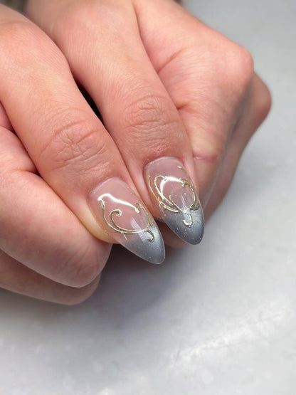 Teal Cat Eye Press On Nails | Elegant Vintage Nail Art | Ocean Marble Luxury Nails | Floral Blue Gradient Nails | Classy Press Ons | JB332HK