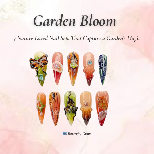 Garden Bloom Nail Bundle | 3 Nature-Inspired Press On Sets | Velvet, Berry, Butterfly Designs
