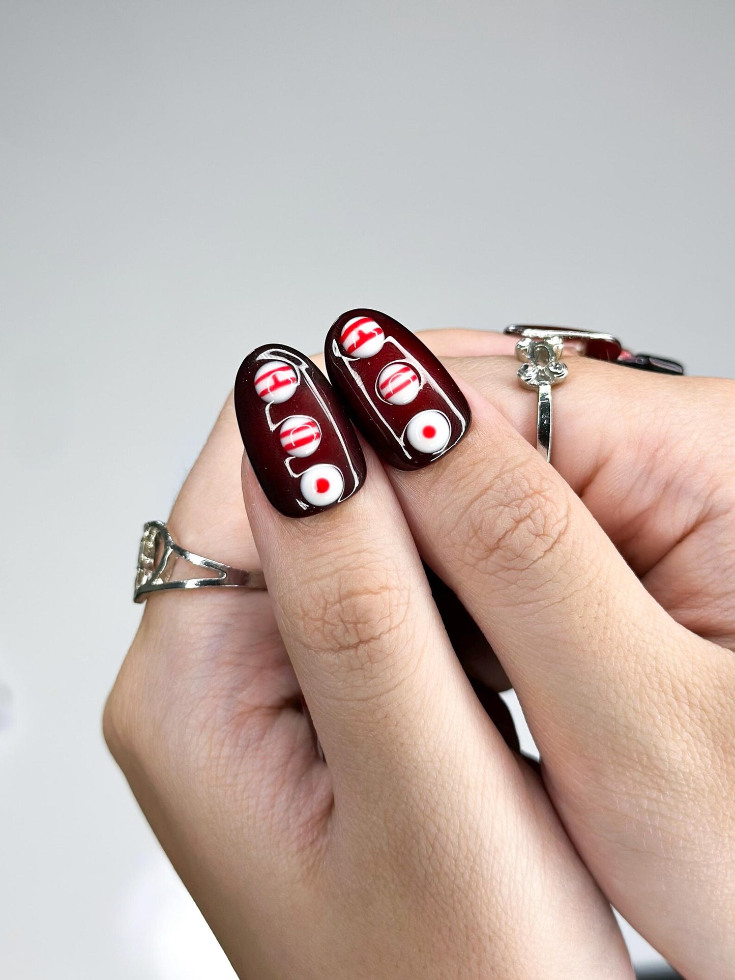 Kpop Inspired Arirang Spirit Nails | 7 Spirit Cupid Voyage Press Ons | Red White Silver 3D Chrome Nails | Fandom Concert Nails | JB359IC