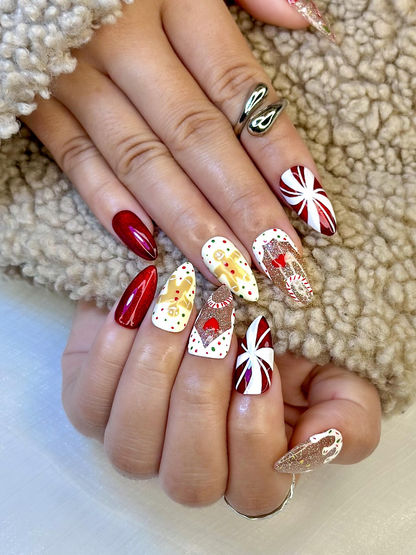 Wonderland Christmas Press On Nails | Santa Claus Christmas Nail Art | Candy Cane & Tree Nails | Cute Winter Nail Set | JB219EK