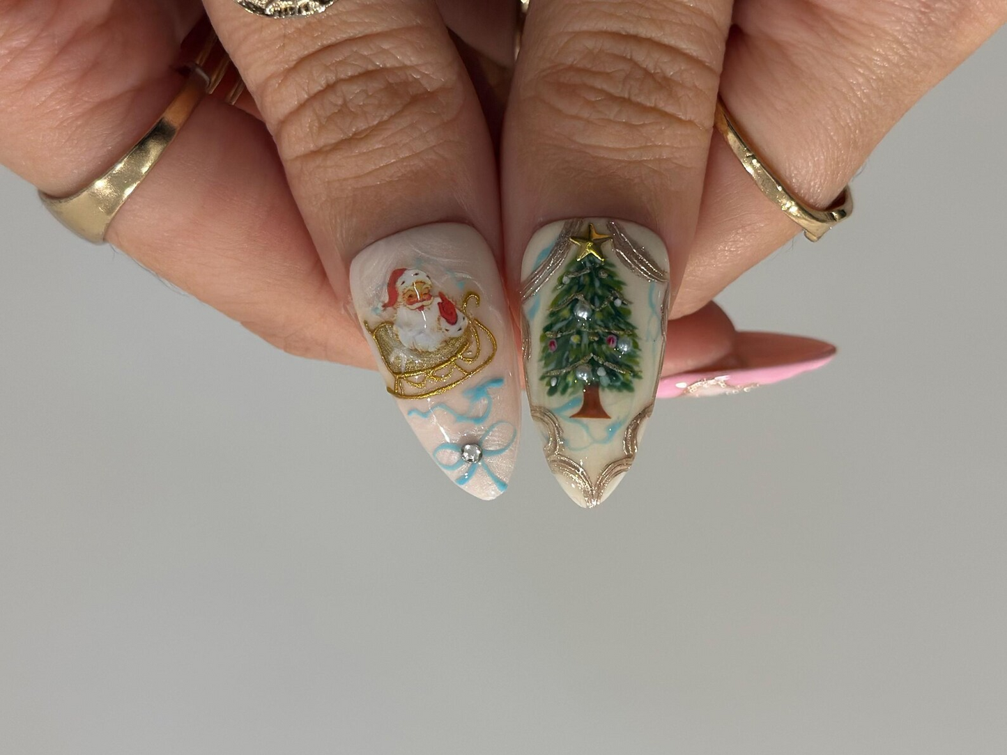 Pink Pastel Christmas Press On Nails | Pastel | Gingerbread & Candy Cane Nails | Pink Christmas Press Ons | Cute Festive Design | JB218HC