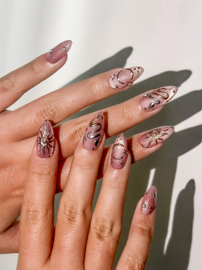 Gothic Sigil Luxury Press On Nails | Nude Rose Gothic Nail Art | Nude Rose Gothic Press Ons | Occult Symbol Set | DB1007EC