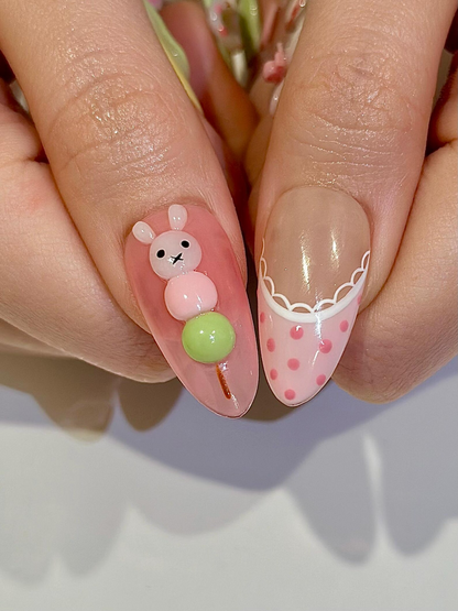 Kawaii Bunny Easter Press On Nails, Pastel Green and Pink Plaid Nails, Colorful Pastel Gingham Fake Nails For Cute Lover, HB1291H