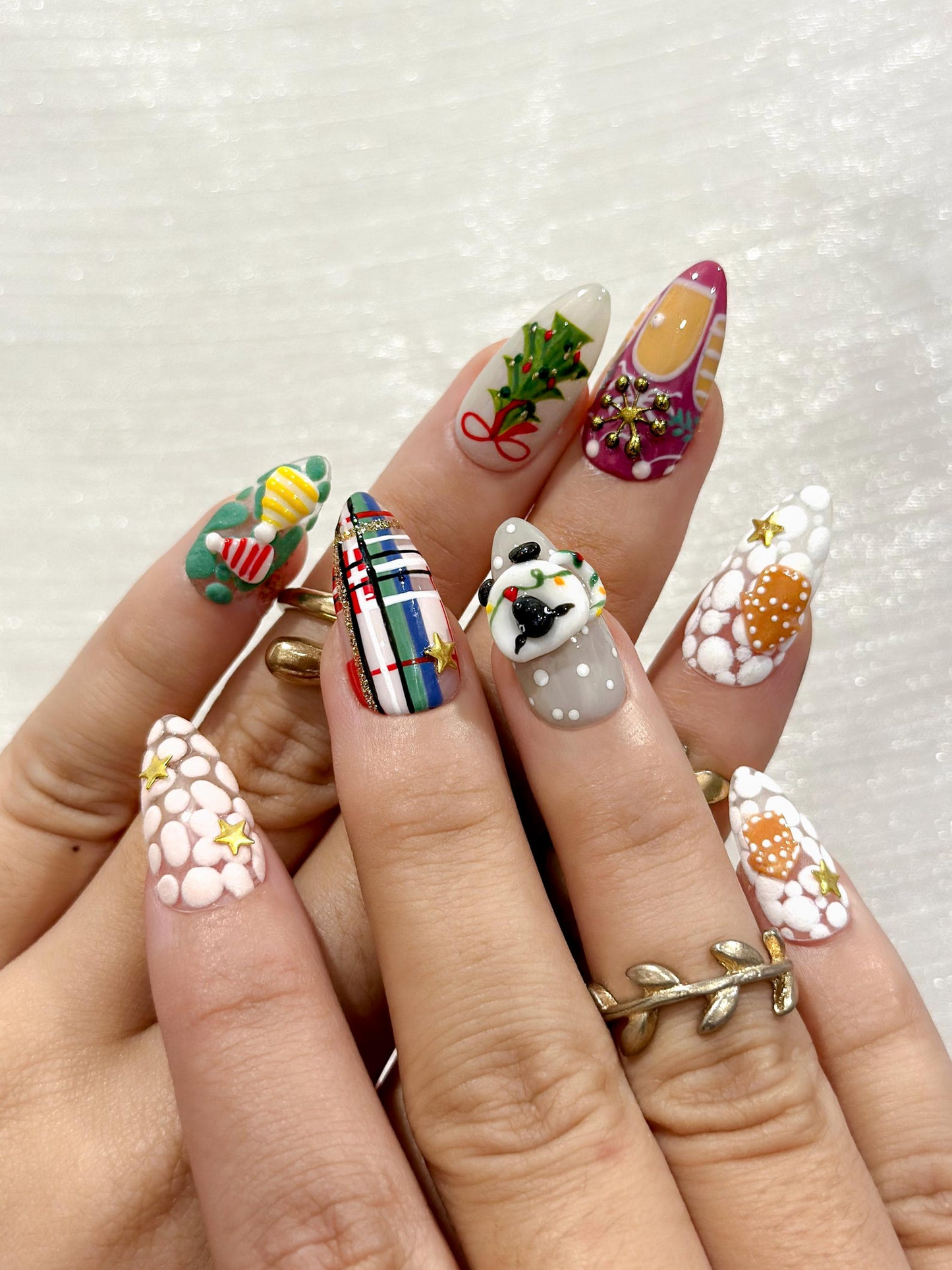 Candy Cottage Press On Nails For Christmas | Cute Christmas Tree Nail Art | Plaid Holiday Nails | Cute Festive Winter Set |JB228EC